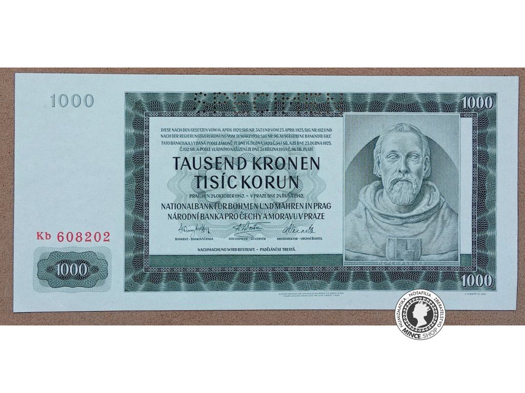 1000 Korún - 1942 - Protektorát Čechy a Morava - SPECIMEN
