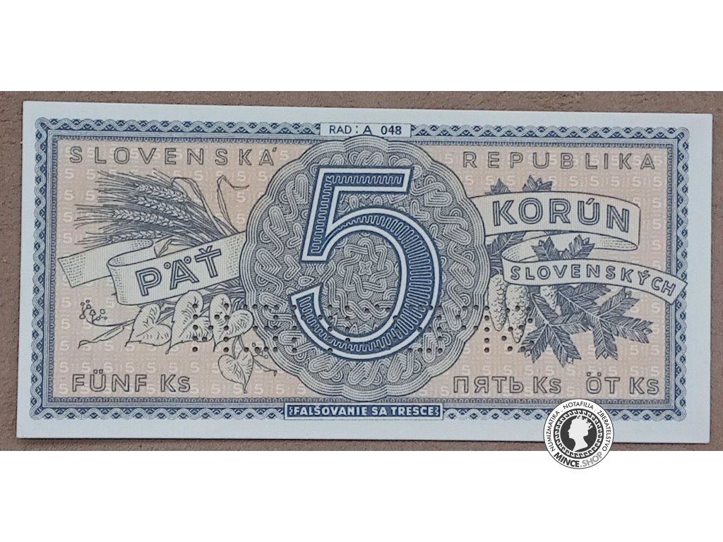 5 Korún - 1945 - Slovenský Štát - SPECIMEN