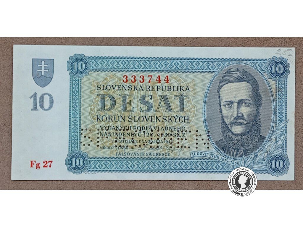 10 Korún - 1943 - Slovenský Štát - SPECIMEN